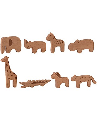 Bloomingville Toy Animal Set, Natural - Beech Wood Wooden Animals