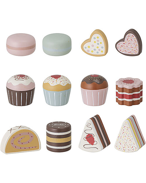 Bloomingville Wooden Carlina Play Set - Sweets - Brown -  13 Accessories - FSC®100% Wooden Food