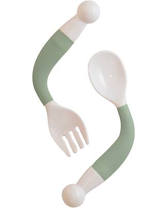 Bo Jungle Flexible Spoon & Fork Set - Jade - 4+ Months Cutlery