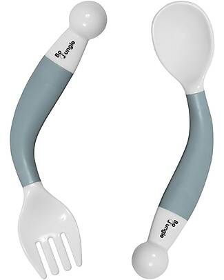 Bo Jungle Flexible Spoon & Fork Set - Pastel Blue - 4+ Months Cutlery