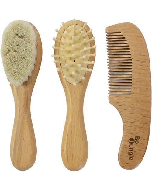 Bo Jungle Set of 3 wooden children's brushes - soft bristles Hair Care
