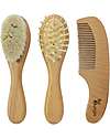 Bo Jungle Set of 3 wooden children's brushes - soft bristles Hair Care