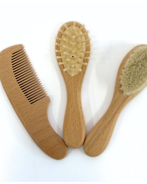 Bo Jungle Set of 3 wooden children's brushes - soft bristles Hair Care