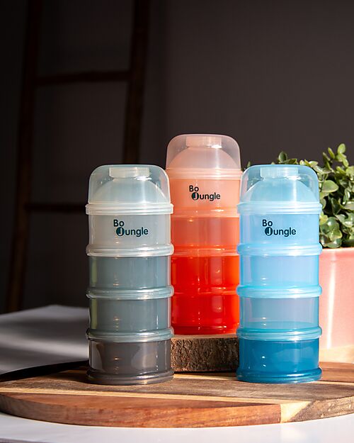 Bo Jungle Stackable Milk Powder or Snack Container - Shady Grey - With 4 Airtight Compartments Food Containers