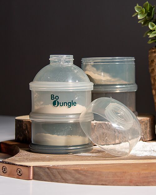Bo Jungle Stackable Milk Powder or Snack Container - Shady Grey - With 4 Airtight Compartments Food Containers