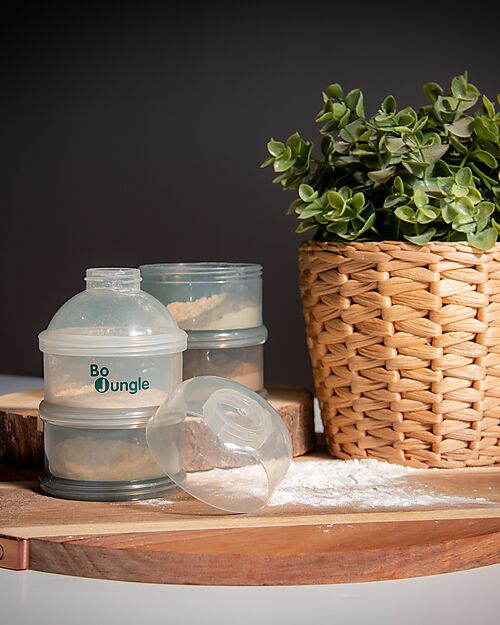 Bo Jungle Stackable Milk Powder or Snack Container - Shady Grey - With 4 Airtight Compartments Food Containers