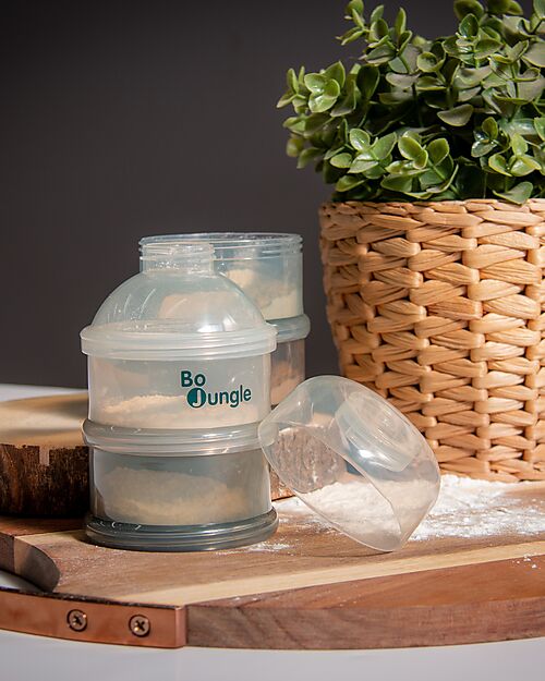 Bo Jungle Stackable Milk Powder or Snack Container - Shady Grey - With 4 Airtight Compartments Food Containers