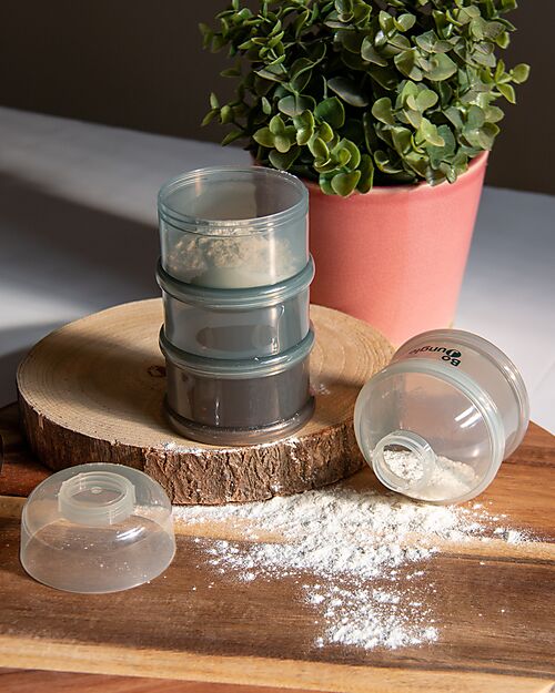 Bo Jungle Stackable Milk Powder or Snack Container - Shady Grey - With 4 Airtight Compartments Food Containers