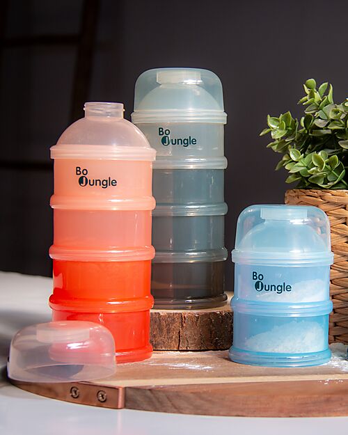 Bo Jungle Stackable Milk Powder or Snack Container - Tinted Terracotta - With 4 Airtight Compartments Food Containers