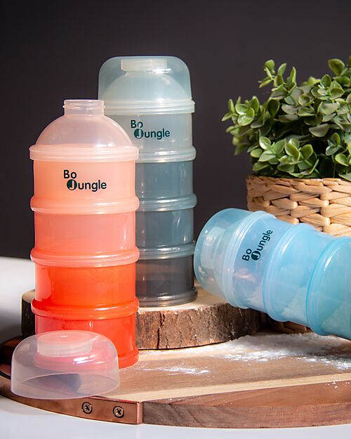 Bo Jungle Stackable Milk Powder or Snack Container - Tinted Terracotta - With 4 Airtight Compartments Food Containers