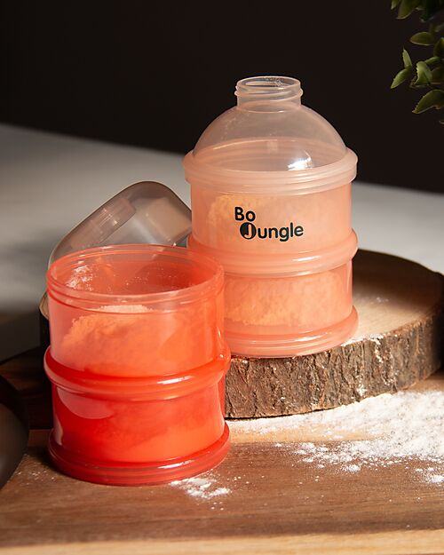 Bo Jungle Stackable Milk Powder or Snack Container - Tinted Terracotta - With 4 Airtight Compartments Food Containers