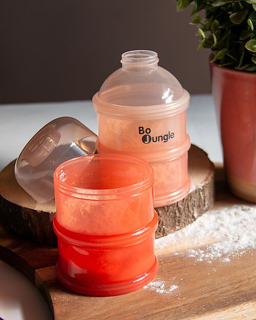 Bo Jungle Stackable Milk Powder or Snack Container - Tinted Terracotta - With 4 Airtight Compartments Food Containers