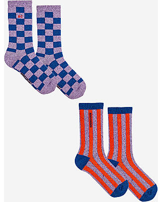 Bobo Choses 2 Pack Checkerboard and Stripes Long Socks - Cotton Socks