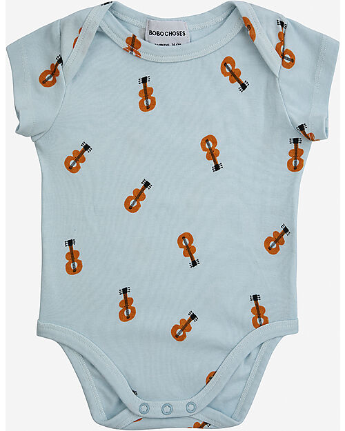 Bobo Choses Baby Acoustic Guitar Body and Vichy Accesorios Set - Light Blue - Cotton Short Sleeves Bodies