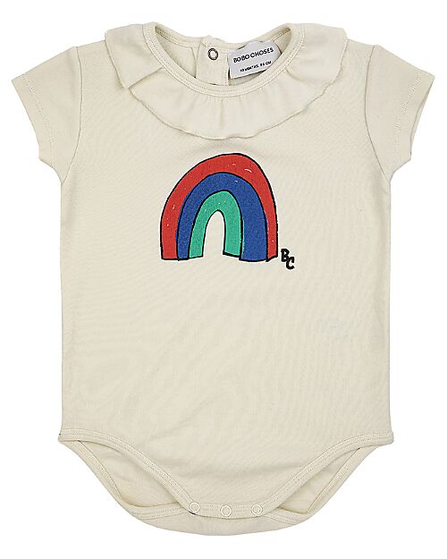 Bobo Choses Baby Rainbow Ruffle Collar Body Offwhite Organic Cotton unisex bambini