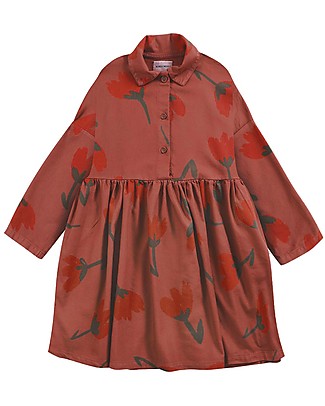 Bobo Choses Big Flowers woven buttoned dress - Tandori spice - Organic cotton and Ecover fiber Dresses_