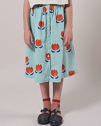 Bobo Choses Chocolate Flowers Buttoned Skirt - Grossamer Green - 100% organic cotton Skirts