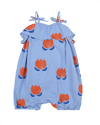 Bobo Choses Chocolate flowers Romper - Powder blue - 100% organic cotton Short Rompers