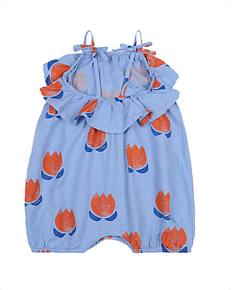Bobo Choses Chocolate flowers Romper - Powder blue - 100% organic cotton Short Rompers