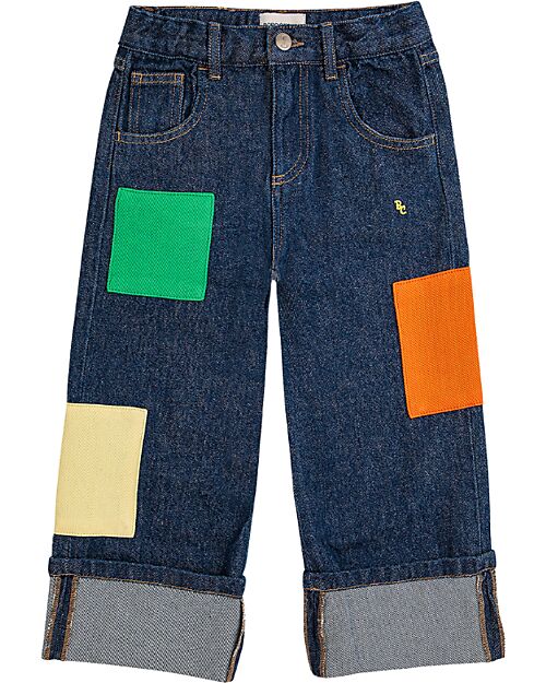Bobo Choses Color Block Patch Denim Pants - Navy Blue - Cotton Jeans