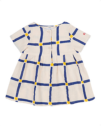 Bobo Choses Cube Buttoned Dress - White Swan - 100% Organic Cotton Dresses