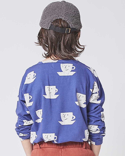 Bobo Choses Cup Of Tea All Over buttoned T-shirt - Royal blue - 100% Organic cotton Long Sleeves Tops