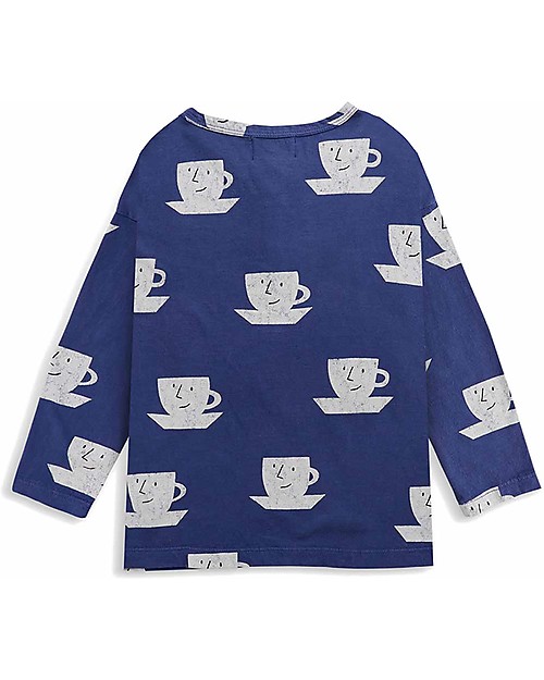Bobo Choses Cup Of Tea All Over buttoned T-shirt - Royal blue - 100% Organic cotton Long Sleeves Tops