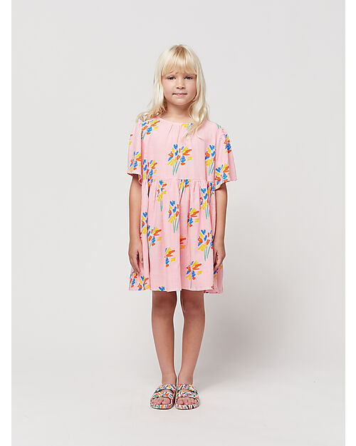 Bobo Choses Fireworks All Over Flounce Sleeves Woven Dress - Pink - Linen and Viscose Dresses_