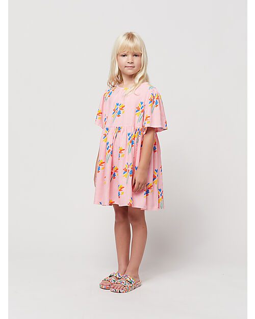 Bobo Choses Fireworks All Over Flounce Sleeves Woven Dress - Pink - Linen and Viscose Dresses_