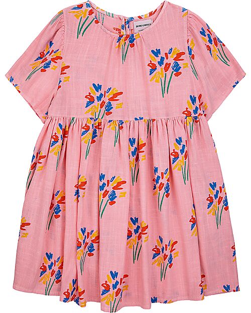 Bobo Choses Fireworks All Over Flounce Sleeves Woven Dress - Pink - Linen and Viscose Dresses_