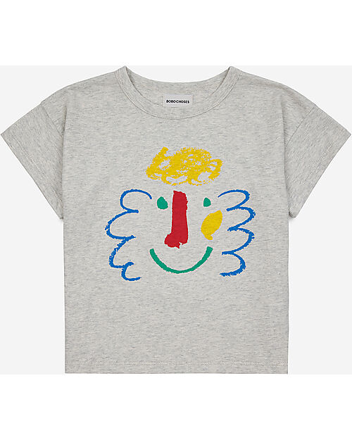 Bobo Choses Happy Mask T-shirt - Light Heather Grey - Organic Cotton T-shirts