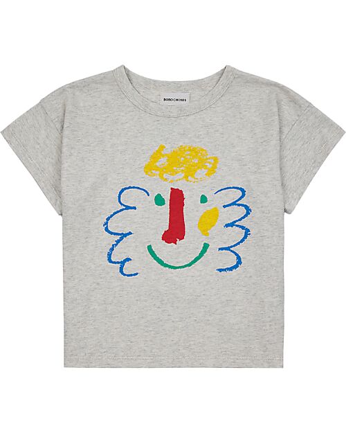 Bobo Choses Happy Mask T-shirt - Light Heather Grey - Organic Cotton T-shirts