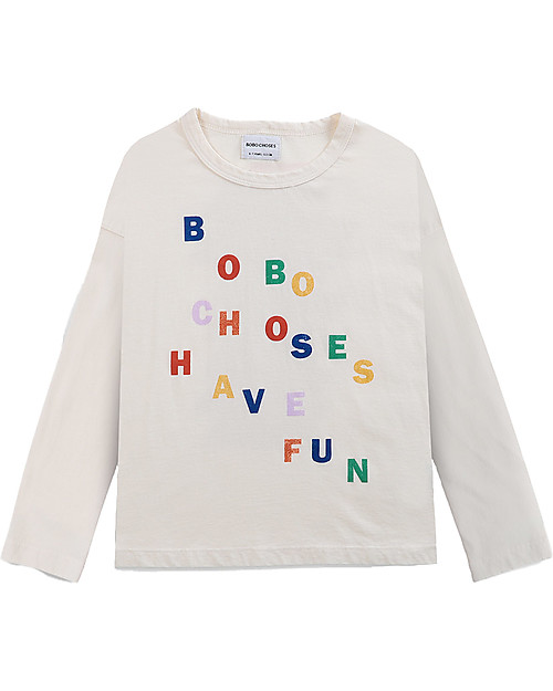 Bobo Choses Long Sleeve T-shirt - Antique White - Have Fun - Organic Cotton Jersey Long Sleeves Tops