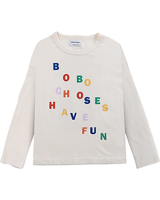 Bobo Choses Long Sleeve T-shirt - Antique White - Have Fun - Organic Cotton Jersey Long Sleeves Tops