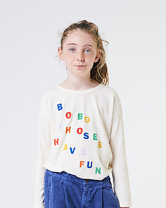 Bobo Choses Long Sleeve T-shirt - Antique White - Have Fun - Organic Cotton Jersey Long Sleeves Tops