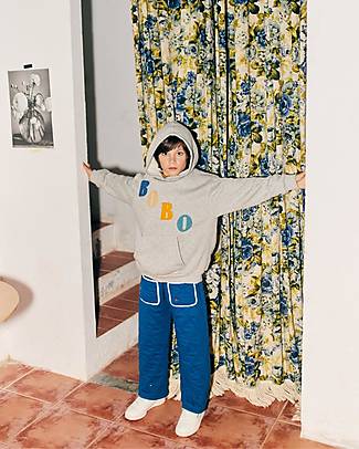 Bobo Choses Long-sleeved Hooded Sweatshirt - Bobo Diagonal - Light Heather Grey - 100% BCI Cotton Sweatshirts