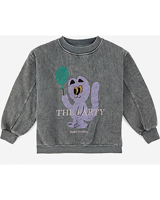 Bobo Choses Long Sleeved Sweatshirt - Party Cat - Light Heather Grey - 100% Brushed Organic Cotton Fleece Sweatshirts
