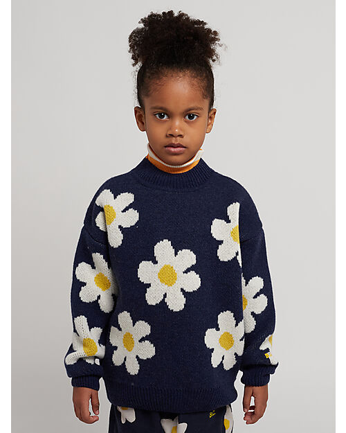 Bobo Choses Long Sleeves Wool Jumper - Night Blue - Big Flowers Jumpers