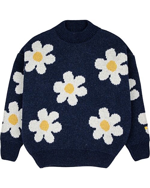 Bobo Choses Long Sleeves Wool Jumper - Night Blue - Big Flowers Jumpers