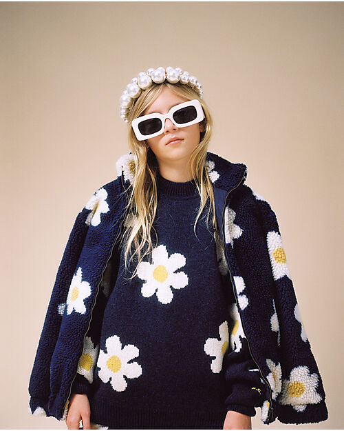 Bobo Choses Long Sleeves Wool Jumper - Night Blue - Big Flowers Jumpers