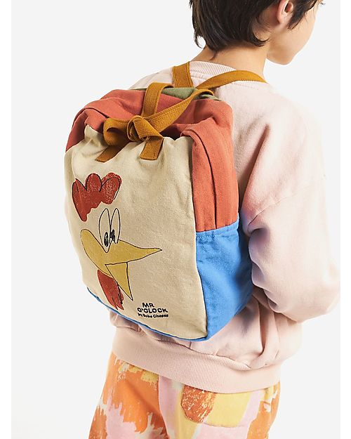 Bobo Choses Mr. O'Clock School Bag  - 23 x 27 x 10 cm - 100% Organic Cotton Kindergarten Backpacks