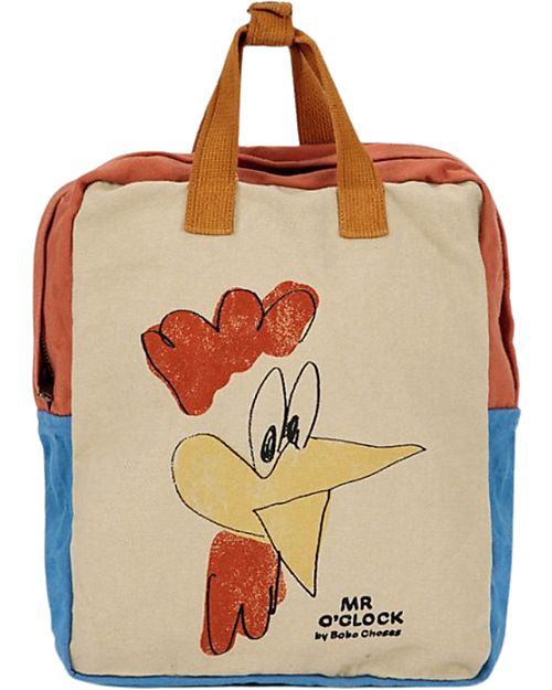 Bobo Choses Mr. O'Clock School Bag  - 23 x 27 x 10 cm - 100% Organic Cotton Kindergarten Backpacks