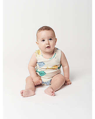 Bobo Choses Multicolor Fish Bodysuit - White - BCI Cotton Short Sleeves Bodies