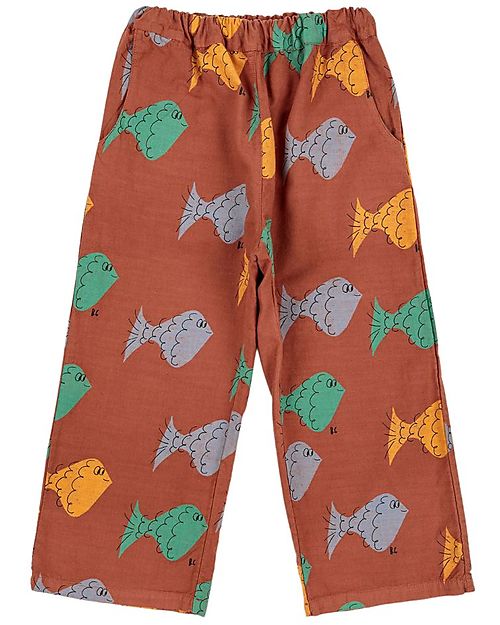 Bobo Choses Multicolor Fish Pants - Brown - 100% Organic Cotton Trousers