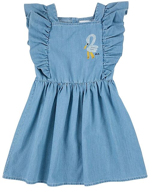 Bobo Choses Pelican Denim Ruffle Dress - Light Blue - 100% Cotton Dresses_