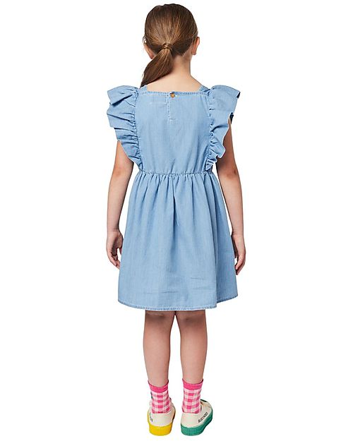 Bobo Choses Pelican Denim Ruffle Dress - Light Blue - 100% Cotton Dresses_