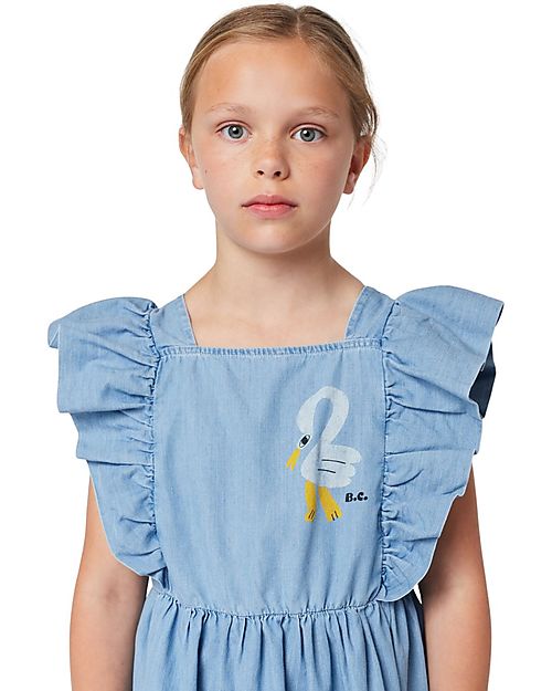 Bobo Choses Pelican Denim Ruffle Dress - Light Blue - 100% Cotton Dresses_