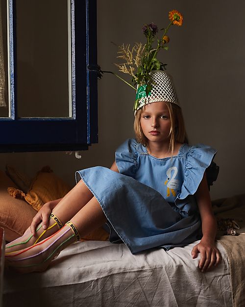 Bobo Choses Pelican Denim Ruffle Dress - Light Blue - 100% Cotton Dresses_