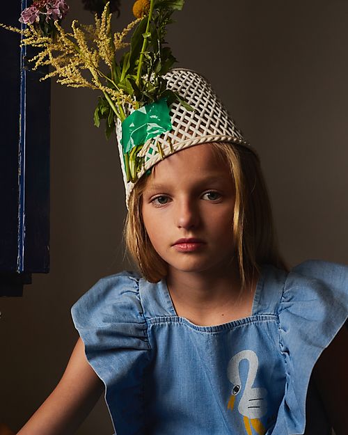 Bobo Choses Pelican Denim Ruffle Dress - Light Blue - 100% Cotton Dresses_