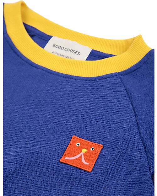 Bobo Choses Ranglan Sleeves Sweatshirt - Funny Face Patch - Blue - Cotton Sweatshirts